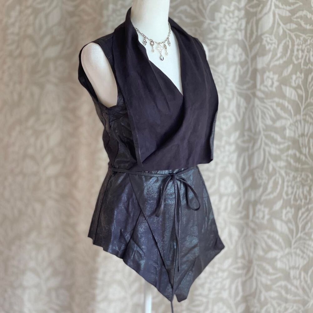 NWT Bagatelle Black Faux Suede Vest Open Front Tie Waist Goth Punk Boho Size S